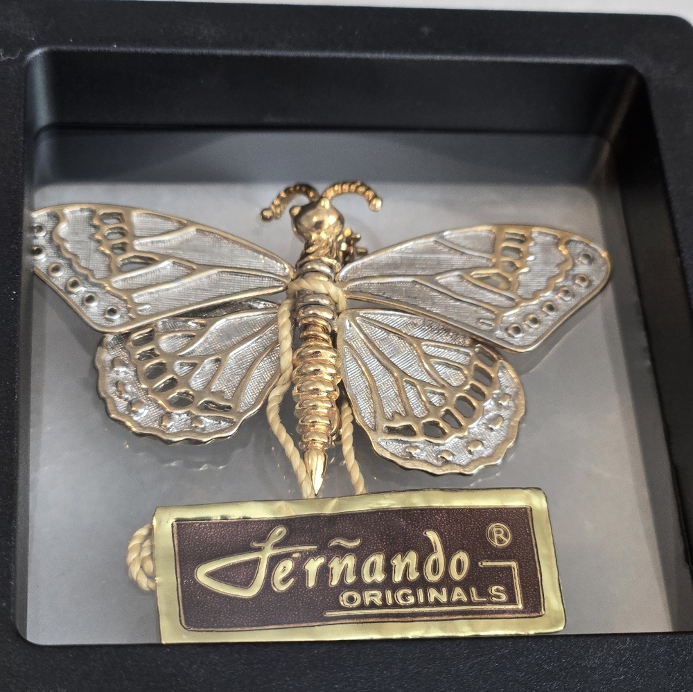 Rare Vintage Fernando Originals Buttetfly Silver Tone With Gold Tone Trim